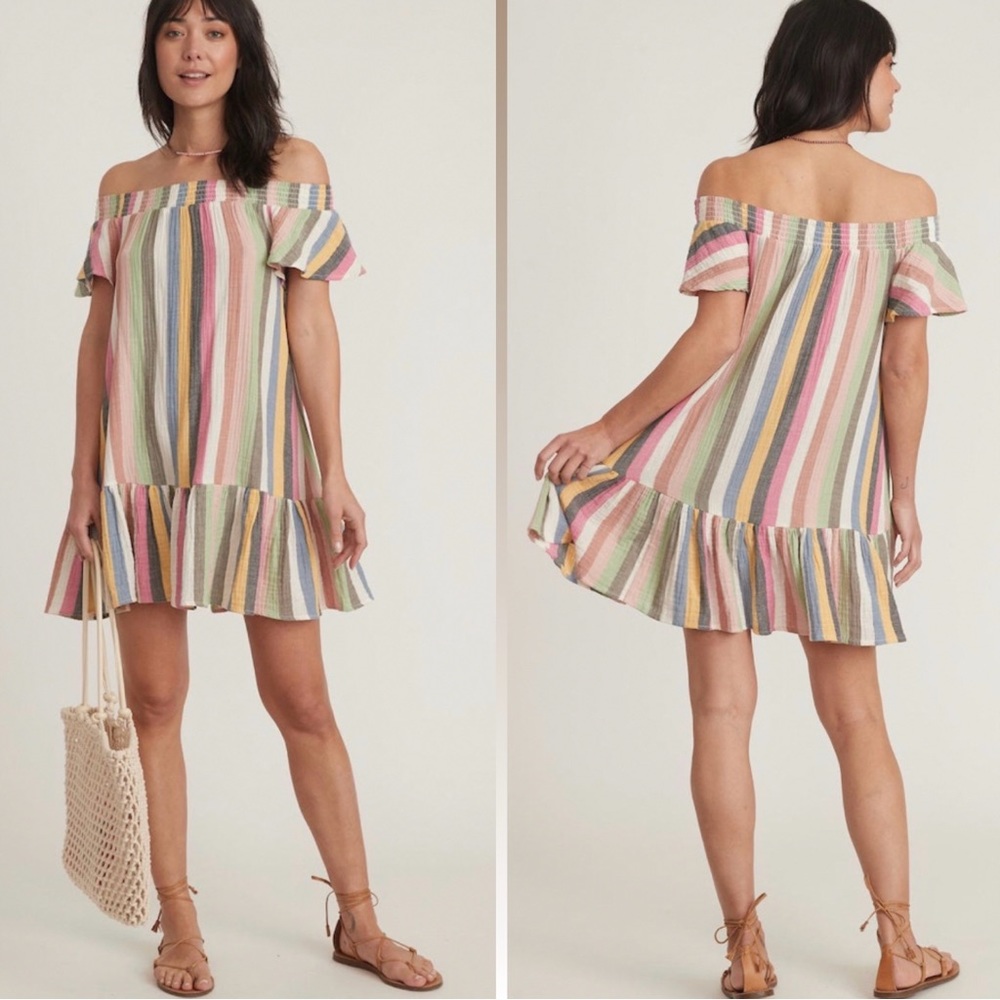 Marine Layer Shirley Bold Stripe Off The Shoulder Cotton Minidress Size Medium